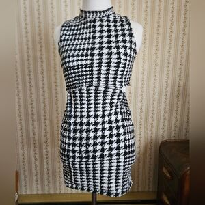 Motel Rocks Black and White Houndstooth Bodycon Dress